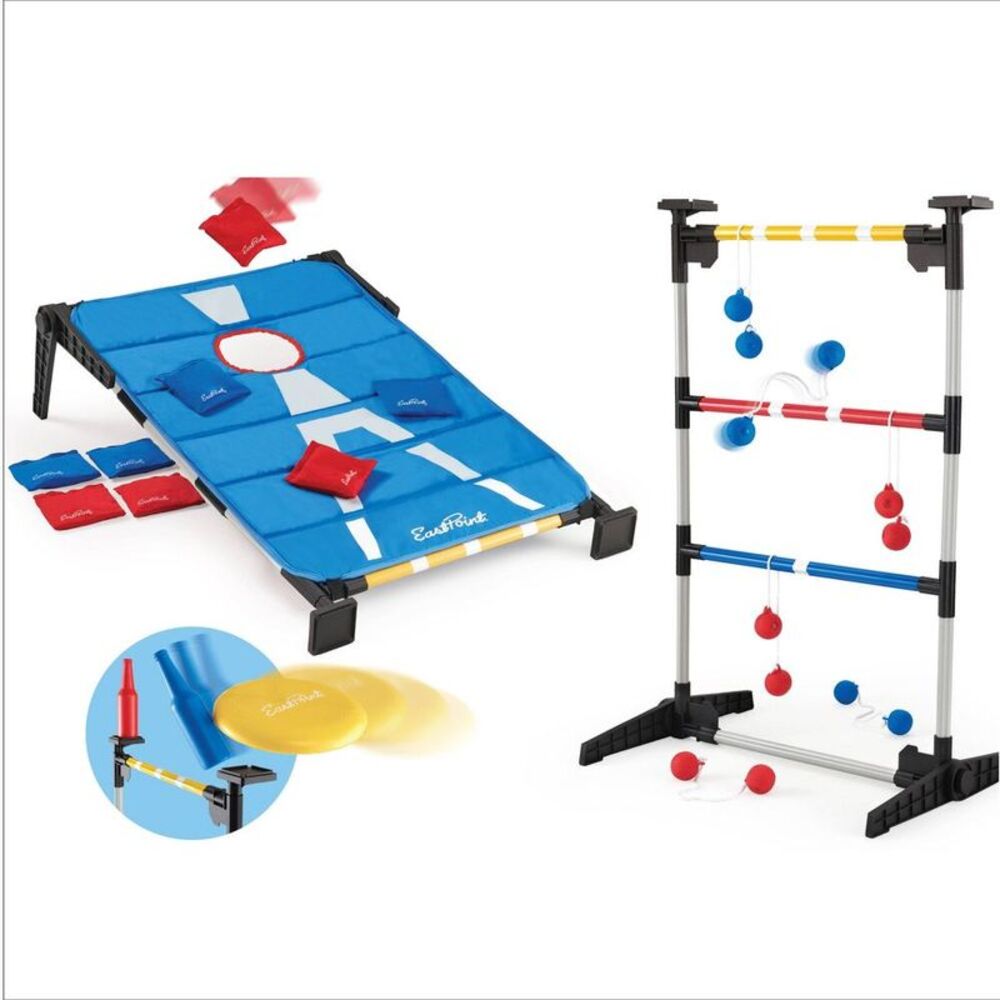 Open Box - Eastpoint -  3-in-1 Cornhole Ladderball Bottle Smash  Blue